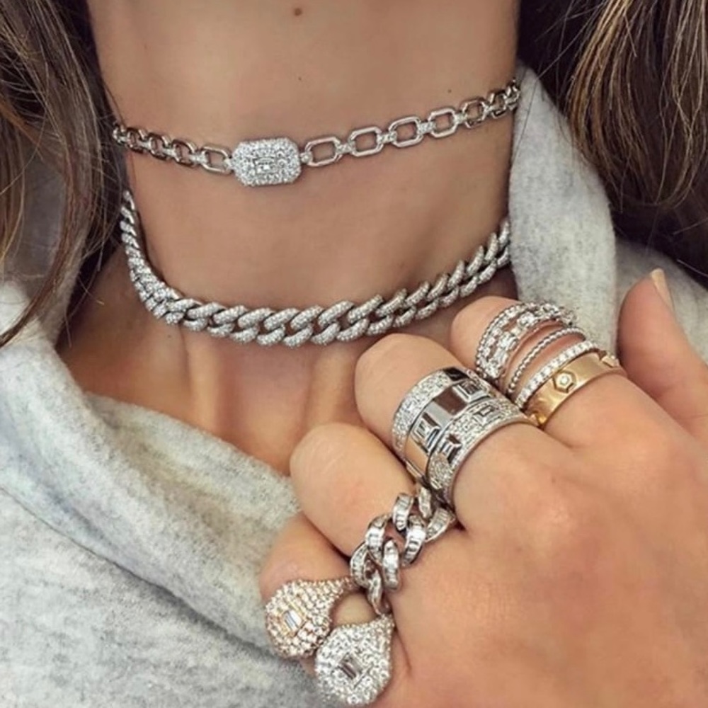 Link Chain Choker With Crystal Pave